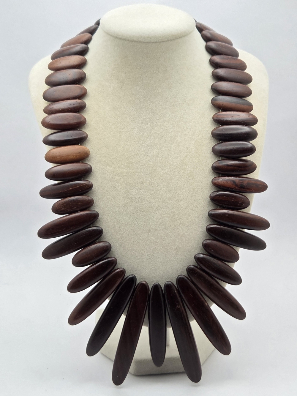 Vintage Mid-Century Modern Boho Natural Wood Statement Collar Necklace - 17"